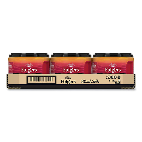 Folgers Coffee, Black Silk, 22.6 oz Canister, 6/Carton (20540CT)