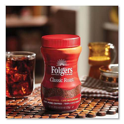 Folgers Instant Coffee Crystals, Classic Roast, 8 oz Jar, Medium (20629)