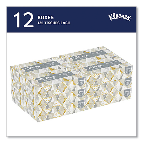 Kleenex White Facial Tissue for Business, 2-Ply, 125 Sheets/Box, 12 Boxes/Carton (03076)