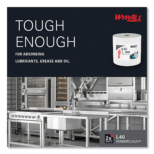 WypAll L40 Towels, Jumbo Roll, 12.5 x 12.2, White, 750/Roll (05007)