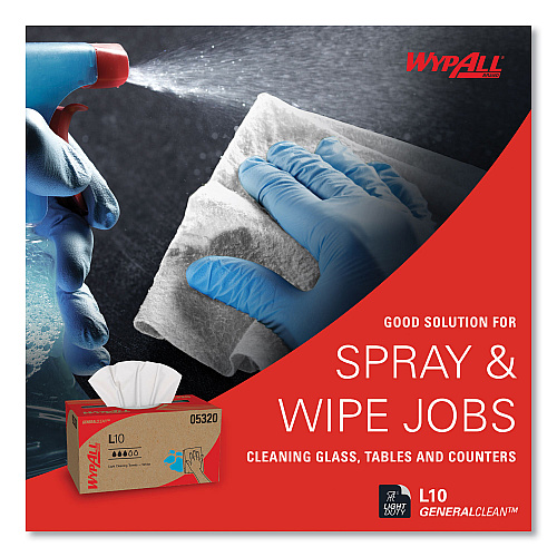 WypAll L10 Towels, POP-UP Box, 1-Ply, 9 x 10.5, White, 125/Box, 18 Boxes/Carton (05320)