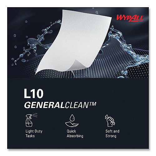 WypAll L10 Towels, POP-UP Box, 1-Ply, 9 x 10.5, White, 125/Box, 18 Boxes/Carton (05320)