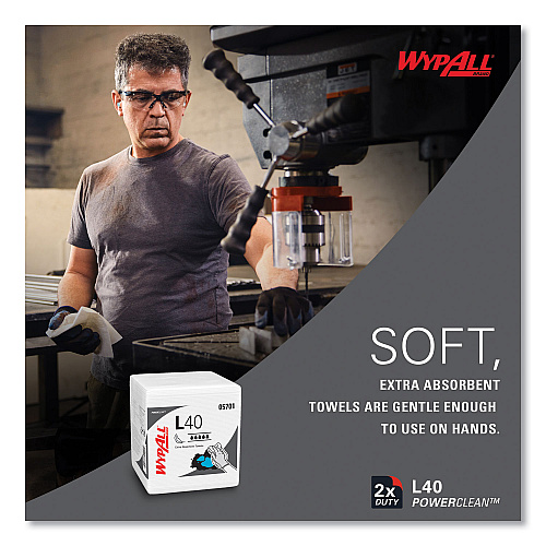 WypAll L40 Towels, 1/4 Fold, 12.5 x 12, White, 56/Box, 18 Packs/Carton (05701)