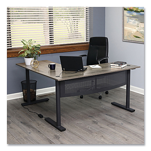 Workspace by Alera L-Shaped Writing Desk, 59.05" x 59.05" x 29.53", Gray/Black (ALEWSL5959GB)