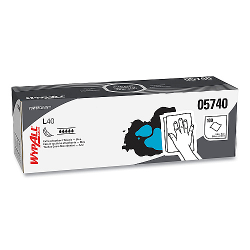 WypAll L40 Towels, POP-UP Box, 9.8 x 16.4, Blue, 100/Box, 9 Boxes/Carton (05740)