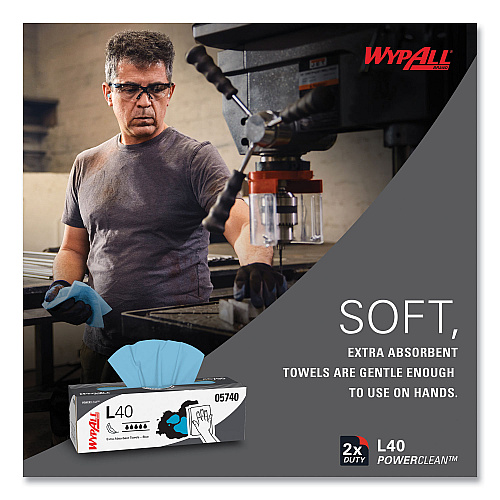 WypAll L40 Towels, POP-UP Box, 9.8 x 16.4, Blue, 100/Box, 9 Boxes/Carton (05740)