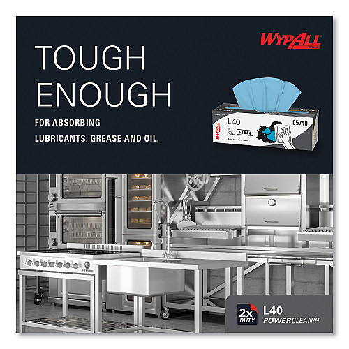 WypAll L40 Towels, POP-UP Box, 9.8 x 16.4, Blue, 100/Box, 9 Boxes/Carton (05740)