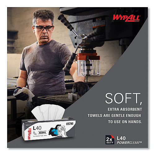 WypAll L40 Towels, POP-UP Box, 16.4 x 9.8, White, 100/Box, 9 Boxes/Carton (05790)