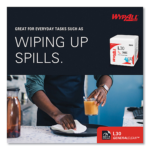 WypAll L30 Towels, Quarter Fold, 12.5 x 12, 90/Polypack, 12 Polypacks/Carton (05812)