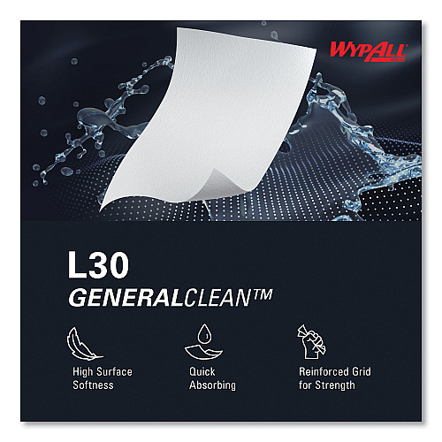 WypAll L30 Towels, Quarter Fold, 12.5 x 12, 90/Polypack, 12 Polypacks/Carton (05812)