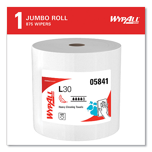 WypAll L30 Towels, 12.4 x 12.2, White, 875/Roll (05841)