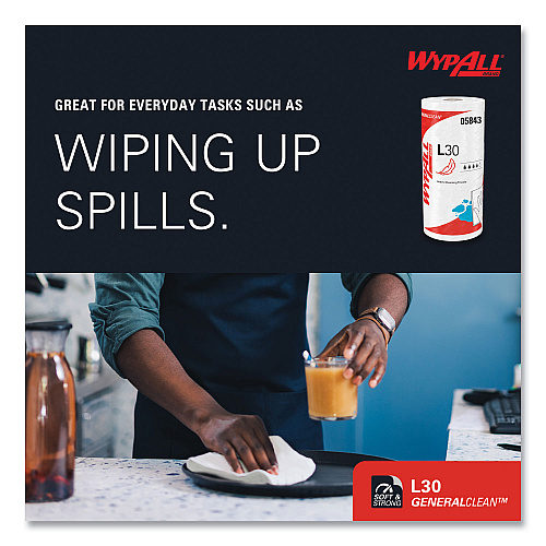 WypAll L30 Towels, 11 x 10.4, White, 70 Sheets/Roll (05843)