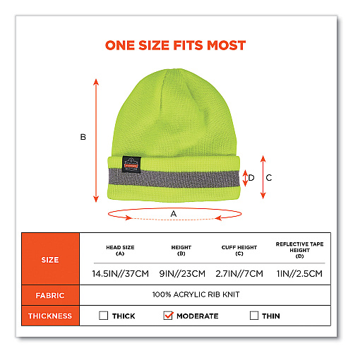 ergodyne N-Ferno 6803 Reflective Rib Knit Winter Hat, One Size Fits Most, Lime (16864)