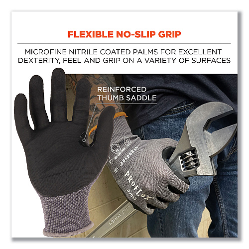 ergodyne ProFlex 7043 ANSI A4 Nitrile Coated CR Gloves, Gray, Small, 12 Pairs (10512)