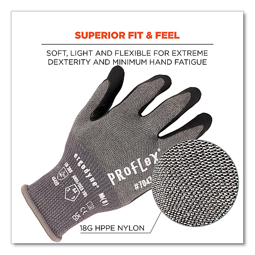ergodyne ProFlex 7043 ANSI A4 Nitrile Coated CR Gloves, Gray, Small, 12 Pairs (10512)