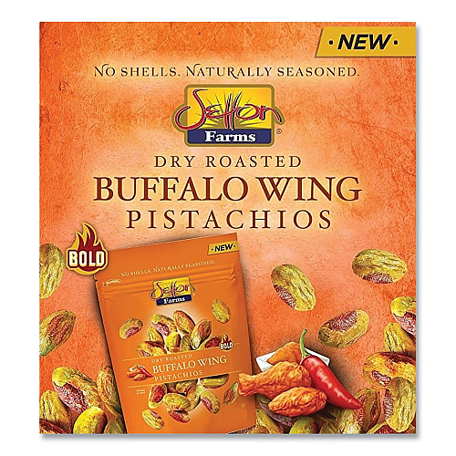 Setton Farms Buffalo Pistachios, Buffalo Wing, 2.5 oz Bag, 8/Carton (6002)