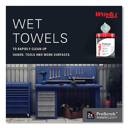 WypAll Power Clean ProScrub Pre-Saturated Wipes, 12 x 9.5, Citrus Scent, Green/White, 50/Canister, 8 Canisters/Carton (58310)