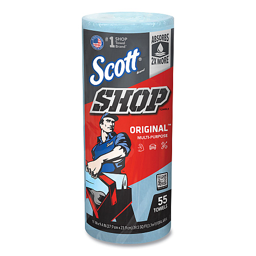 Scott Shop Towels, Standard Roll, 1-Ply, 9.4 x 11, Blue, 55/Roll, 30 Rolls/Carton (75130)