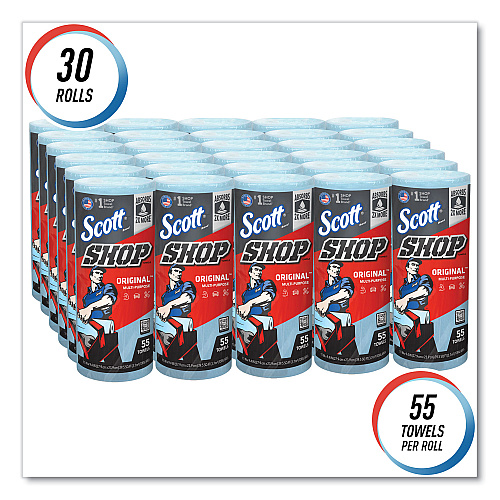 Scott Shop Towels, Standard Roll, 1-Ply, 9.4 x 11, Blue, 55/Roll, 30 Rolls/Carton (75130)