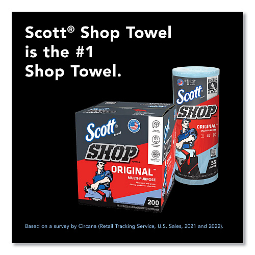 Scott Shop Towels, Standard Roll, 1-Ply, 9.4 x 11, Blue, 55/Roll, 12 Rolls/Carton (75147)