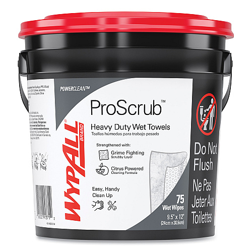 WypAll Power Clean ProScrub Pre-Saturated Wipes, 9.5 x 12, Citrus Scent, Green, 75/Bucket, 6 Buckets/Carton (91371CT)