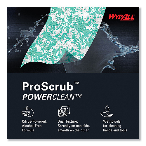 WypAll Power Clean ProScrub Pre-Saturated Wipes, 9.5 x 12, Citrus Scent, Green, 75/Bucket, 6 Buckets/Carton (91371CT)