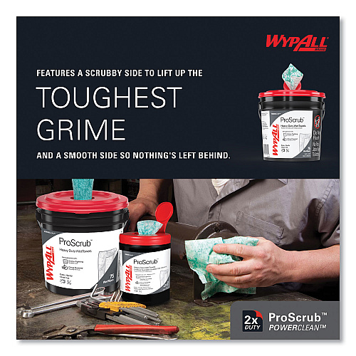 WypAll Power Clean ProScrub Pre-Saturated Wipes, 9.5 x 12, Citrus Scent, Green, 75/Bucket, 6 Buckets/Carton (91371CT)