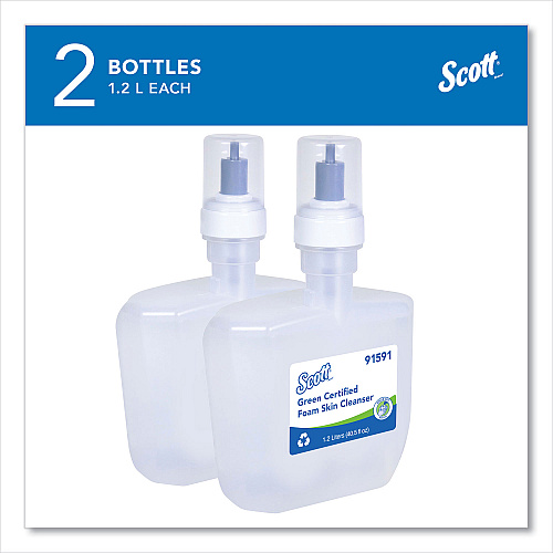 Scott Essential Green Certified Foam Skin Cleanser Refill, Unscented, 1,200 mL, 2/Carton (91591)