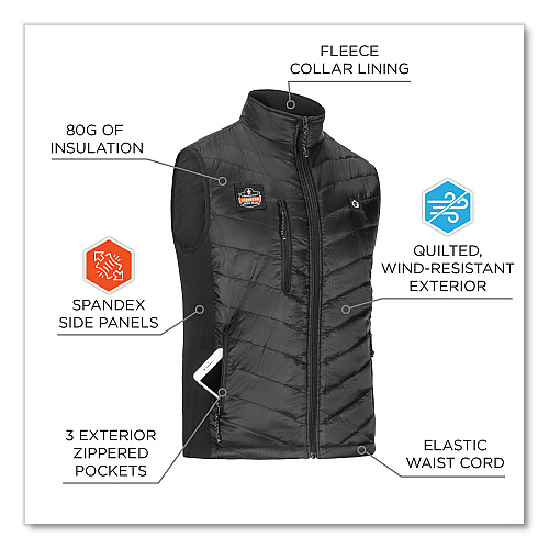 ergodyne N-Ferno 6495 Rechargeable Heated Vest with Batter Power Bank, Fleece/Polyester, Small, Black (41701)