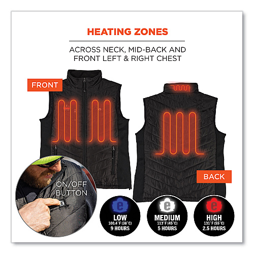 ergodyne N-Ferno 6495 Rechargeable Heated Vest with Batter Power Bank, Fleece/Polyester, Medium, Black (41702)