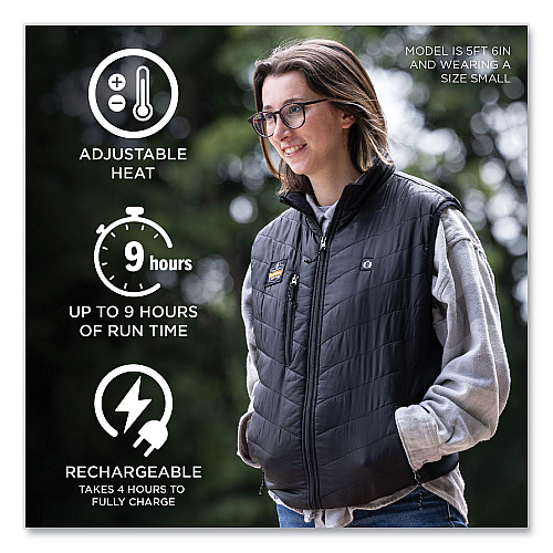 ergodyne N-Ferno 6495 Rechargeable Heated Vest with Battery Power Bank, Fleece/Polyester, Large, Black (41703)