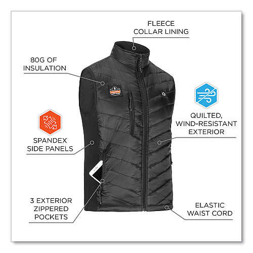 ergodyne N-Ferno 6495 Rechargeable Heated Vest with Battery Power Bank, Fleece/Polyester, X-Large, Black (41704)