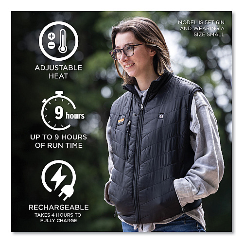 ergodyne N-Ferno 6495 Rechargeable Heated Vest with Battery Power Bank, Fleece/Polyester, X-Large, Black (41704)
