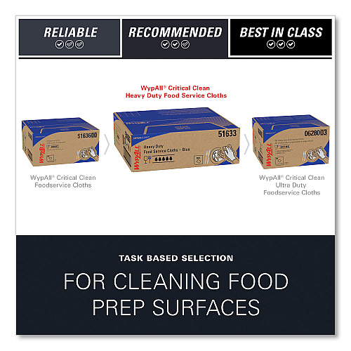 WypAll Heavy-Duty Foodservice Cloths, 12.5 x 23.5, Blue, 100/Carton (51633)