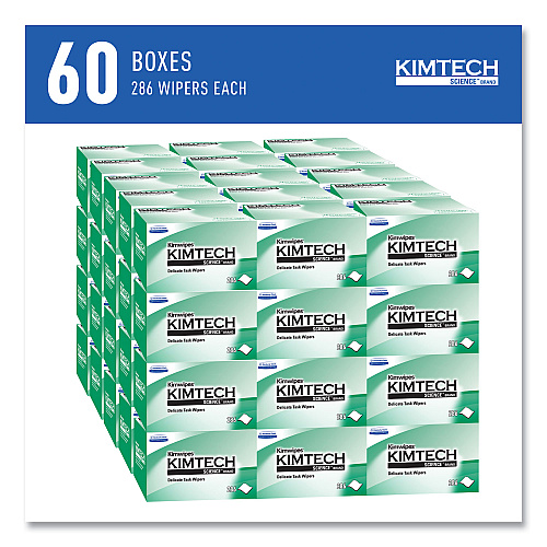 Kimtech Kimwipes, Delicate Task Wipers, 1-Ply, 4.4 x 8.4, Unscented, White, 286/Box, 60 Boxes/Carton (34155CT)