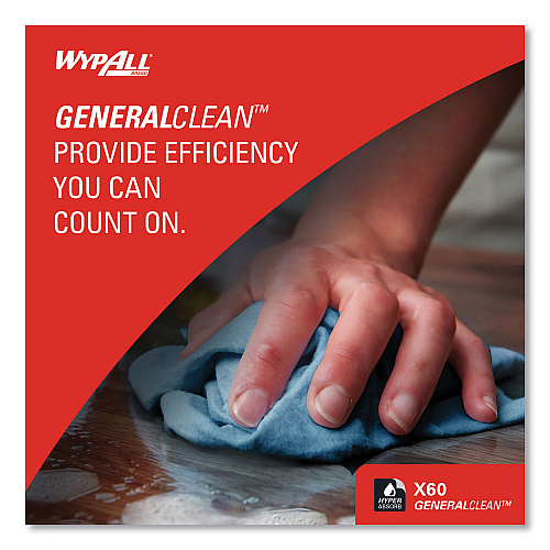 WypAll General Clean X60 Cloths, Jumbo Roll, 12.5 x 13.4, Blue, 1,100/Roll (34965)