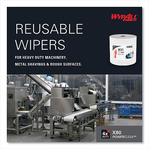WypAll Power Clean X80 Heavy Duty Cloths, Jumbo Roll, 12.4 x 12.2, White, 475/Roll (41025)