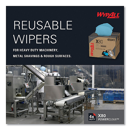 WypAll Power Clean X80 Heavy Duty Cloths, 11.1 x 16.8, Blue, 160 Wipers/Carton (41041)