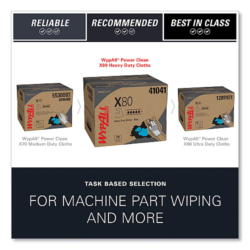 WypAll Power Clean X80 Heavy Duty Cloths, 11.1 x 16.8, Blue, 160 Wipers/Carton (41041)