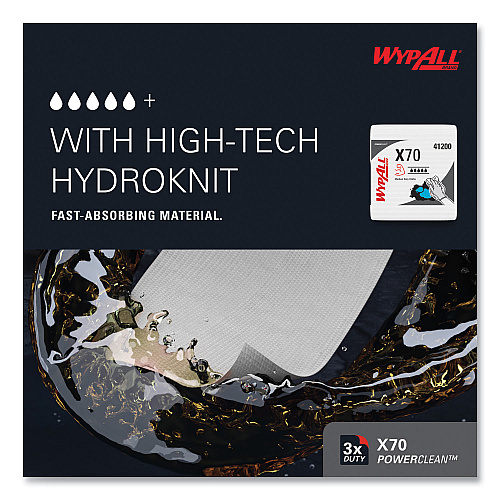 WypAll X70 Cloths, 1/4 Fold, 12.5 x 12, White, 76/Pack, 12 Packs/Carton (41200)