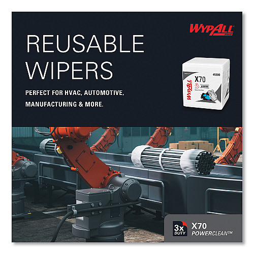 WypAll X70 Cloths, 1/4 Fold, 12.5 x 12, White, 76/Pack, 12 Packs/Carton (41200)