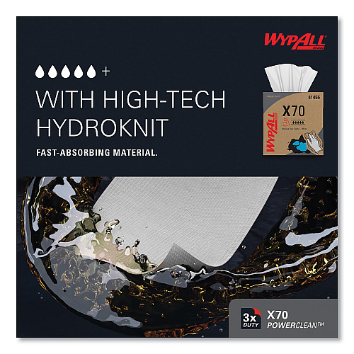 WypAll X70 Cloths, POP-UP Box, 9.13 x 16.8, White, 100/Box, 10 Boxes/Carton (41455)