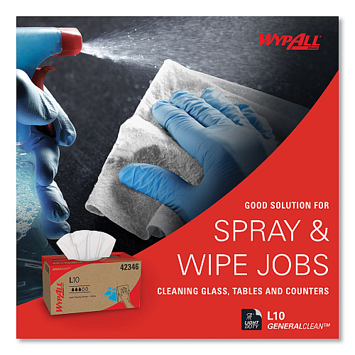 WypAll L10 Towels, POP-UP Box, 1-Ply, 10.25 x 9, White, 250/Box, 24 Boxes/Carton (42346)