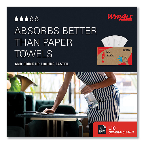 WypAll L10 Towels, POP-UP Box, 1-Ply, 10.25 x 9, White, 250/Box, 24 Boxes/Carton (42346)