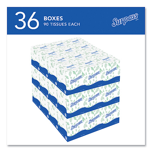 Surpass Facial Tissue for Business, Pop-Up Box, 2-Ply, White, 90 Sheets/Box, 36 Boxes/Carton (21320)