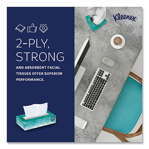 Kleenex White Facial Tissue for Business, 2-Ply, White, Pop-Up Box, 100 Sheets/Box, 36 Boxes/Carton (21400)