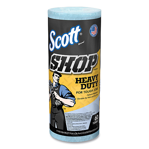 Scott Pro Shop Towels, Heavy Duty, 1-Ply, 10.4 x 11, Blue, 12 Rolls/Carton (32992)