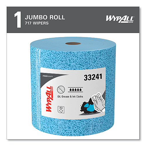 WypAll Oil, Grease and Ink Cloths, Jumbo Roll, 9.8 x 12.2, Blue, 717/Roll (33241)