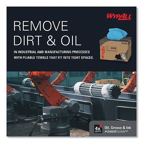 WypAll Power Clean Oil, Grease and Ink Cloths, BRAG Box, 12.1 x 16.8, Blue, 180/Box (33352)