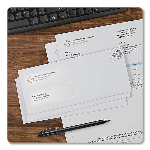 Quality Park Double Window Redi-Seal Security-Tinted Envelope, #10, Commercial Flap, Redi-Seal Adhesive Closure, 4.13 x 9.5, White, 500/BX (24559)